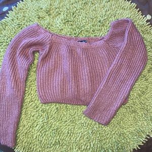 Pink Sweater off the shoulders Crop Top